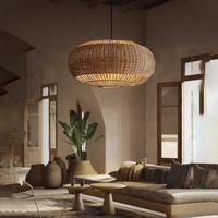 Handcrafted Rattan Pendant Light in Flat Round Basket Shape
