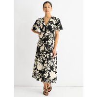 Mono Ruffle V Neck Viscose Midi Dress