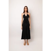 Freya Black Satin Ruched Midi Dress