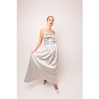 Micha Silver Satin Maxi Dress