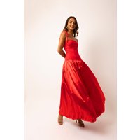 Alexa Red Satin Puffball Dress