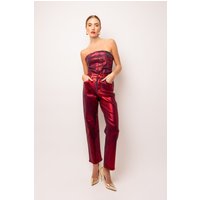 Lupe Red Denim Foil Coated Trousers