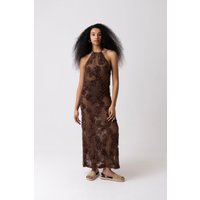 Cici Brown Floral Crochet Maxi Dress