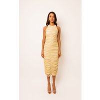 Lottie Gold Ruche Midi Dress