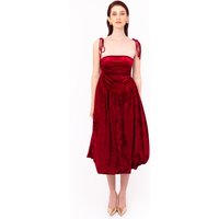 Alexa Dark Red Velvet Puffball Dress