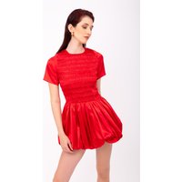 Eleanor Red Satin Puffball Ultra Mini Dress