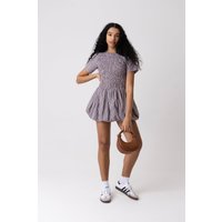 Eleanor Brown Gingham Mini Puffball Dress
