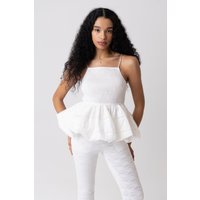 Penny White Shirred Peplum Top