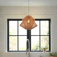 Brown Handwoven Paper Rope Pendant Light with Iron Frame