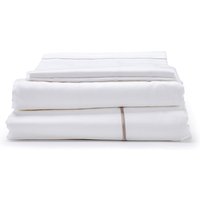 White with Taupe Marrow Embroidery Organic Cotton Sateen Weave Bedding Set