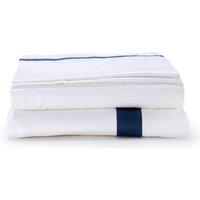 White with Navy Single Band Organic Cotton Sateen Weave Bedding Set