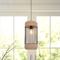 Iron Rattan Woven Pendant Light Cylindrical Shape Suitable for Kitchen Island & Bedroom