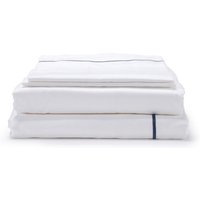 White with Navy Marrow Embroidery Organic Cotton Sateen Weave Bedding Set