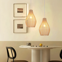 Natural Rattan and Bamboo Pendant Light with Iron Frame
