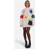Cream Floral Appliqué High Neck Oversized Jumper