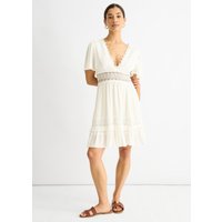 White Lace Trim Viscose Mini Skater Dress