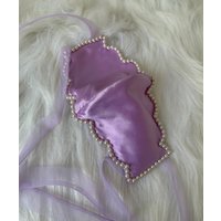 Janet Scalloped 3 Ply Silk Mask in Lavendar & Red