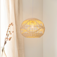 Sustainable Handwoven Spherical Rattan Pendant Light with Wave Details