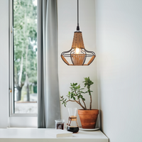 Rustic Dining Room Woven Rattan Paper Rope Iron Chandelier for Kitchen Aisle Reading Corner