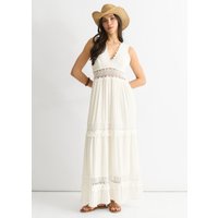 White Lace Trim Viscose Maxi Dress