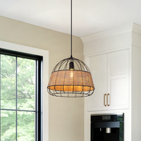 Rustic Dining Room Woven Rattan Paper Rope Iron Chandelier for Kitchen Aisle Reading Corner