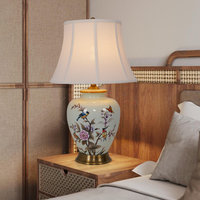 Vintage Ceramic Floral Table Lamp with Copper Base for Bedside and Table Lighting