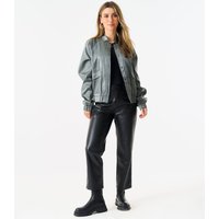 Grey Metallic Elasticated Waist Bomber Jacket