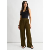 Olive Plisse Loungewear Wide Leg Trouser