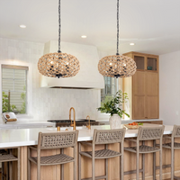 Rustic Globe Ceiling Pendant Light with Hemp Rope and Iron Frame – Kitchen & Dining Room Lighting Fixture