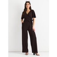 Chocolate Textured Jersey Wrap Wide Leg Jumpsuit