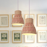 Modern Rattan Pendant Light Available in Grey, Pink, and White