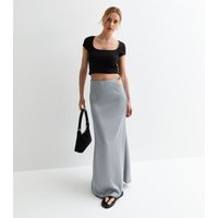 Silver Satin Maxi Skirt