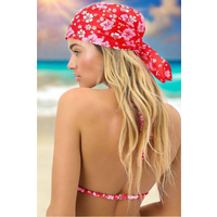 Frankies Bikinis Heidi Satin Floral Head Scarf in Coconut Girl Print Size: One Size Colour: Red