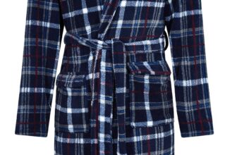 Men’s Shawl Collar Fleece Warm Check Dressing Gown Robe M/L L/XL
