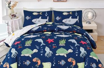 Kids Bedding Set for Queen Bed Reversible Ocean Animals Print, Navy Ocean,Queen