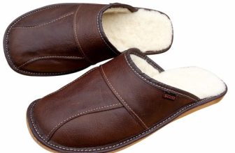 Men’s Sheepskin Slippers Brown Leather Wool Shoes Size 6.5 – 11 Warm Moccasins