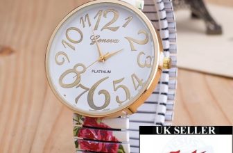 Ladies Large GENEVA White Face White Flowered Expandable Bracelet Watch