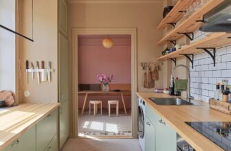 Different muted paint colors elevate the look of a cozy Swedish flat