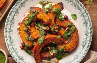 Roasted Squash with Garlic Yogurt and Parsley Sauce