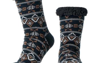 Men’s Warm Slipper Socks with Grips, Winter Thermal Cabin Fuzzy Socks