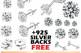 925 Sterling Silver Stud Earrings Set CZ Genuine Cubic Zirconia Ladies Men Women