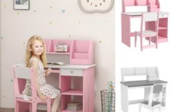 2 Pieces Kids Desk and Chair Set with Storage, for 5-8 Year Old