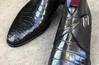 Handmade Mens Leather Black Alligator Text Formal Monk Dress Ankle Boots For Men