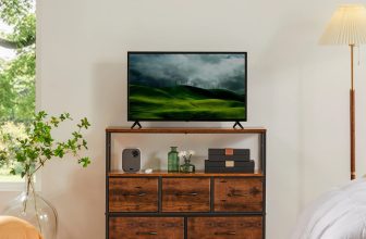JHK Fireplace TV Stand Dresser For Bedroom With 5 Fabric Drawers Storage Closet