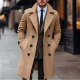 Mens Wool Winter Coat Long Overcoat Covert Mod Warm Formal Navy Grey Tan