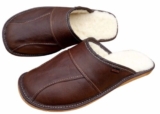 Men’s Sheepskin Slippers Brown Wool Leather House Shoes Size 6.5-11 Scuffs Mules
