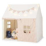 Kids Play Tent House Indoor Outdoor Playhouse Tent W/ Padded Mat & Star Lights
