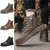 Men’s Round Toe Lace-Up Thick Heel Leather Dress Shoes – Work Boot Footwear