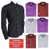 Men’s Retro Polka Dot Long Sleeve Shirt 70s  Casual Party Fancy Dress Shirt Top