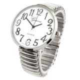 Silver Super Large Size Round Face Geneva Stretch Band Watch